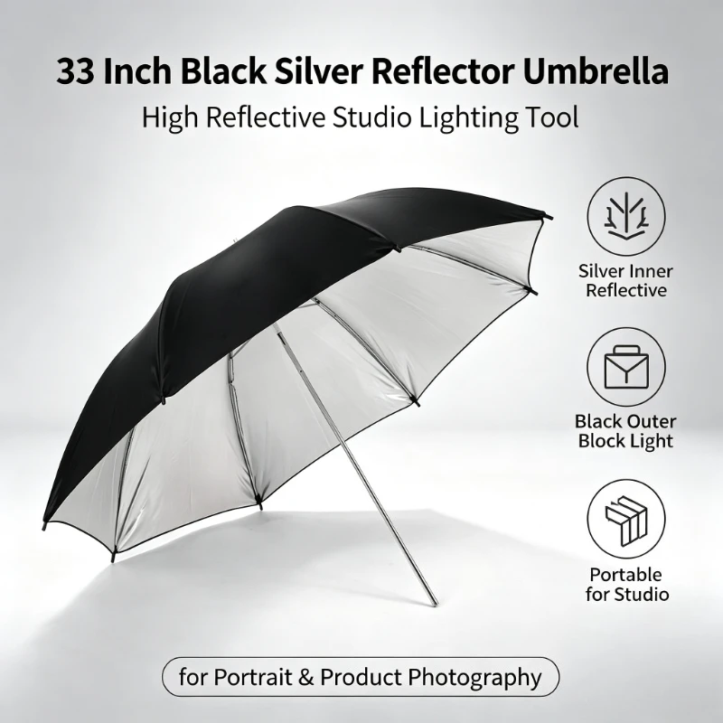 Photography Lighting Umbrella - Parapluie Réflecteur Noir Durable 33 Pouces