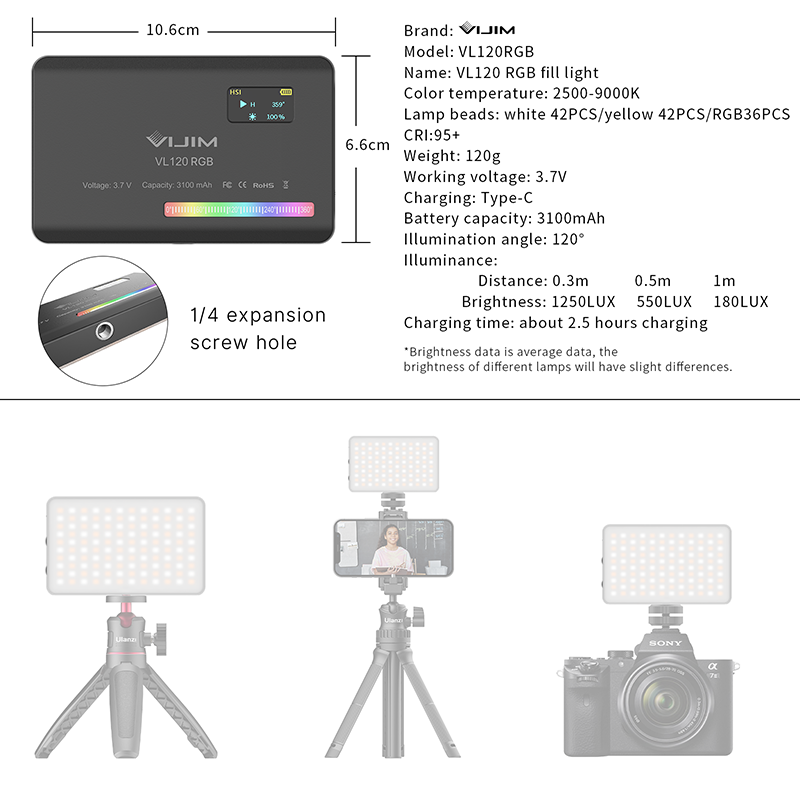 Ulanzi VL120 RGB caméra vidéo  - Photography Lighting Rgb avis et prix